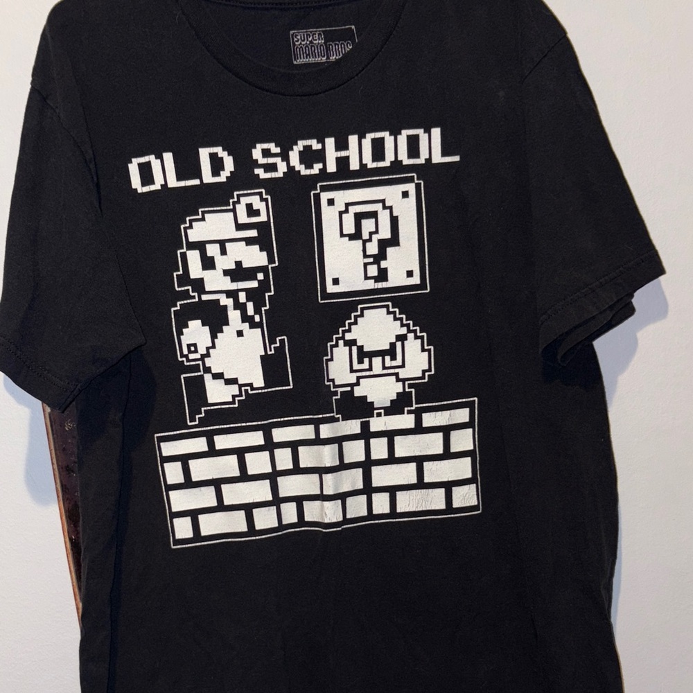 Super Mario Bros Black Old School T-Shirt
